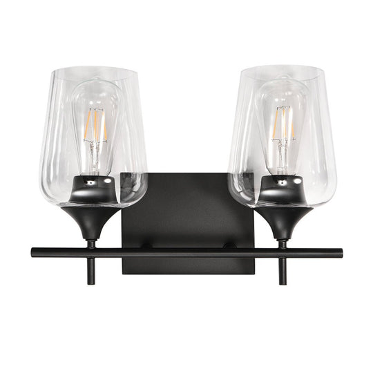 Pendantlightie-Modern Dimmable Clear Glass Shaded Vanity Light-Wall Light-2Lt-Black