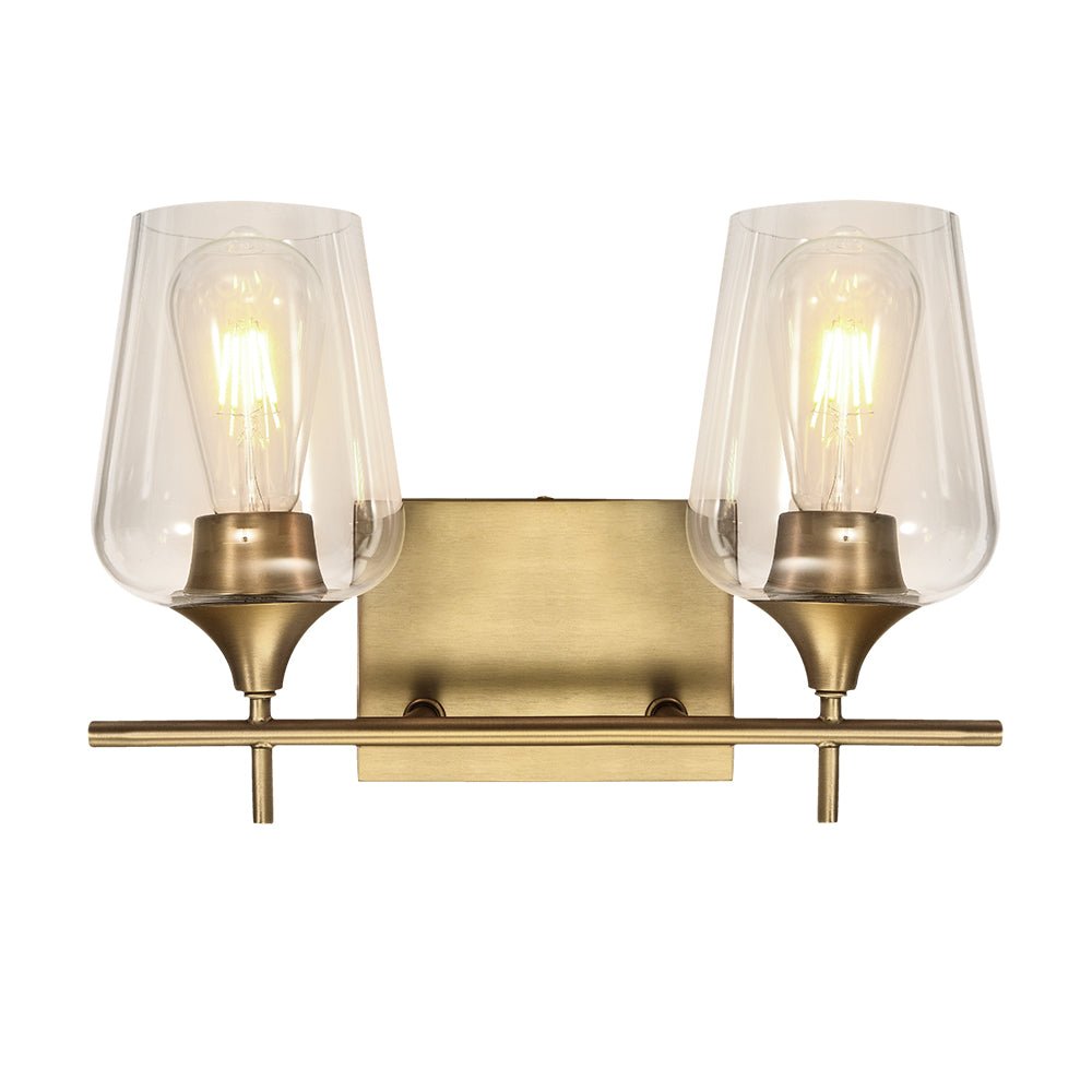 Pendantlightie-Modern Dimmable Clear Glass Shaded Vanity Light-Wall Light-2Lt-Gold