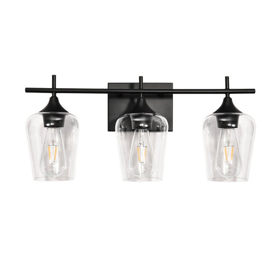 Pendantlightie-Modern Dimmable Clear Glass Shaded Vanity Light-Wall Light-3Lt-Black