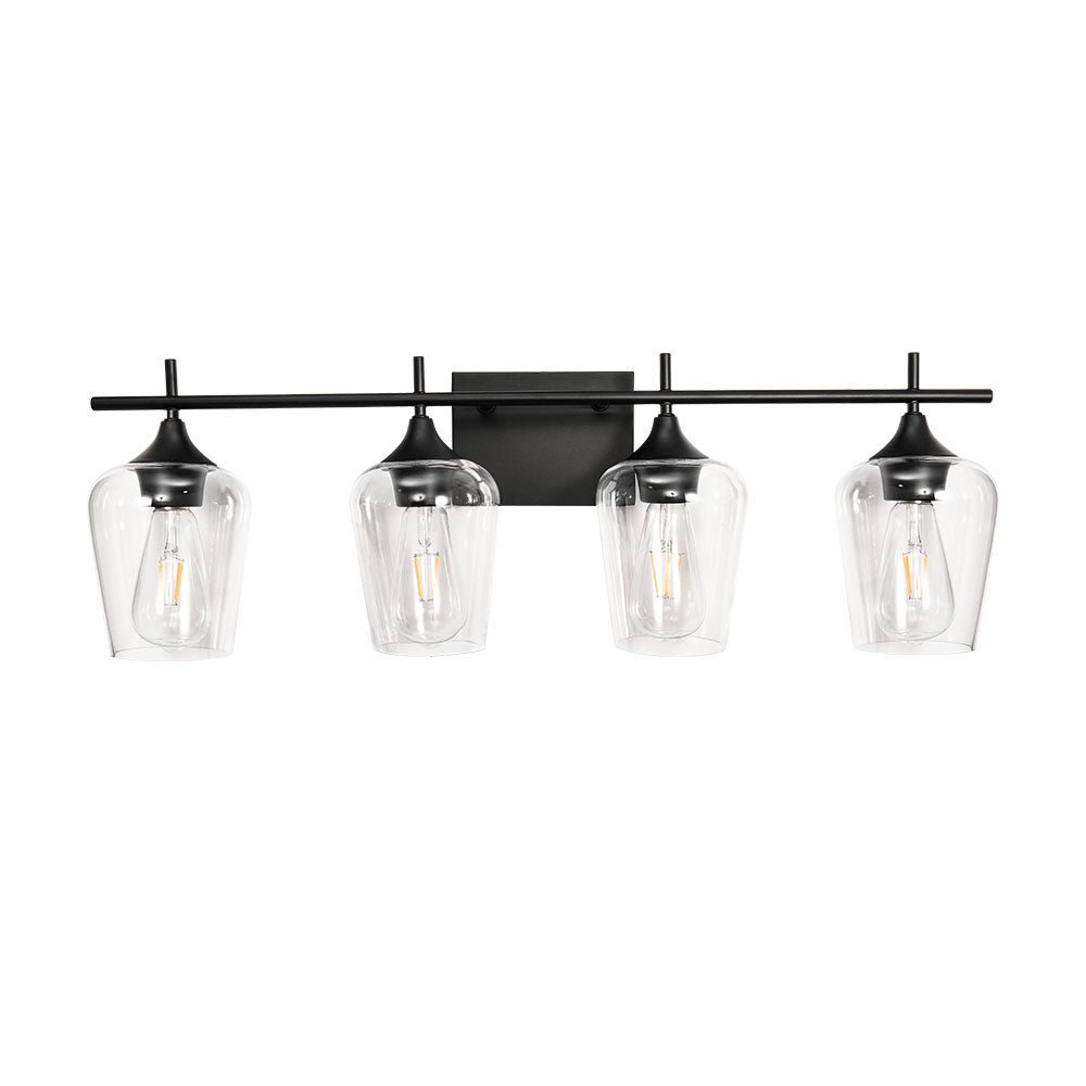 Pendantlightie-Modern Dimmable Clear Glass Shaded Vanity Light-Wall Light-4Lt-Black