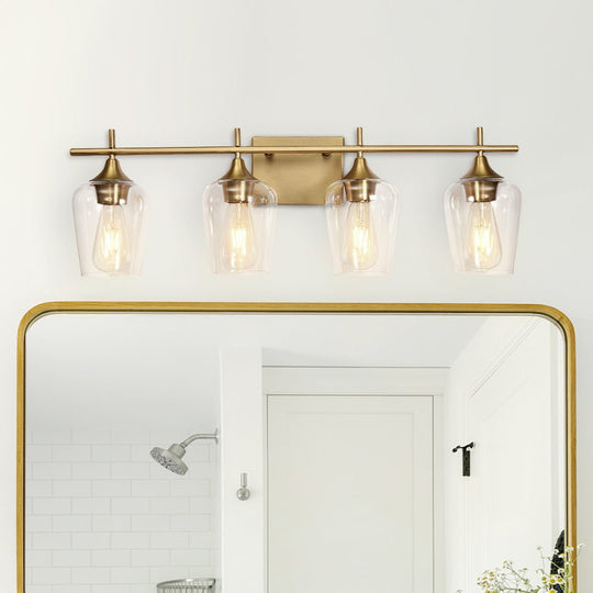 Pendantlightie-Modern Dimmable Clear Glass Shaded Vanity Light-Wall Light-4Lt-Gold