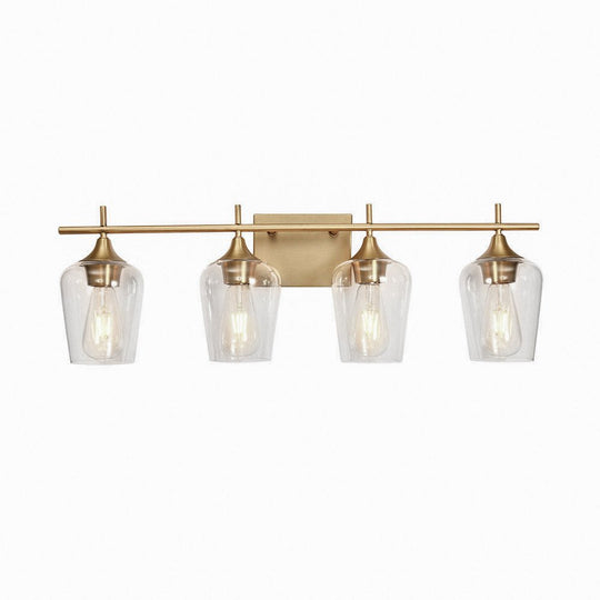 Pendantlightie-Modern Dimmable Clear Glass Shaded Vanity Light-Wall Light-4Lt-Gold
