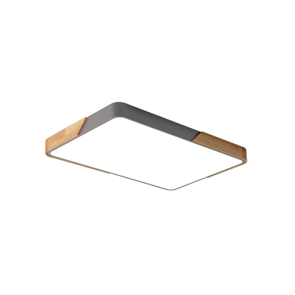 Pendantlightie-Modern Dimmable Rectangle Led Ceiling Light With Wood Accents-Flush Mount-Gray-