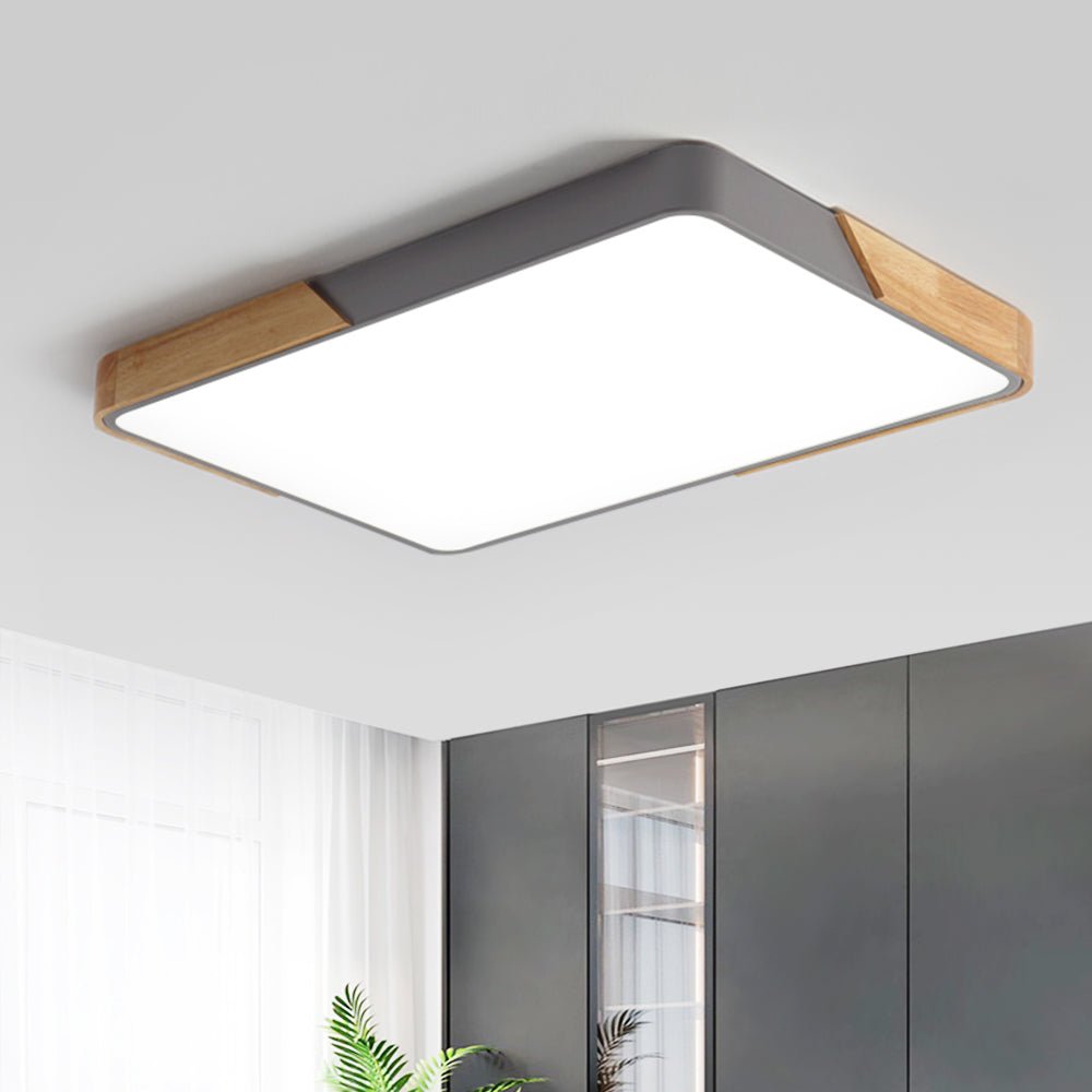 Pendantlightie-Modern Dimmable Rectangle Led Ceiling Light With Wood Accents-Flush Mount-Gray-