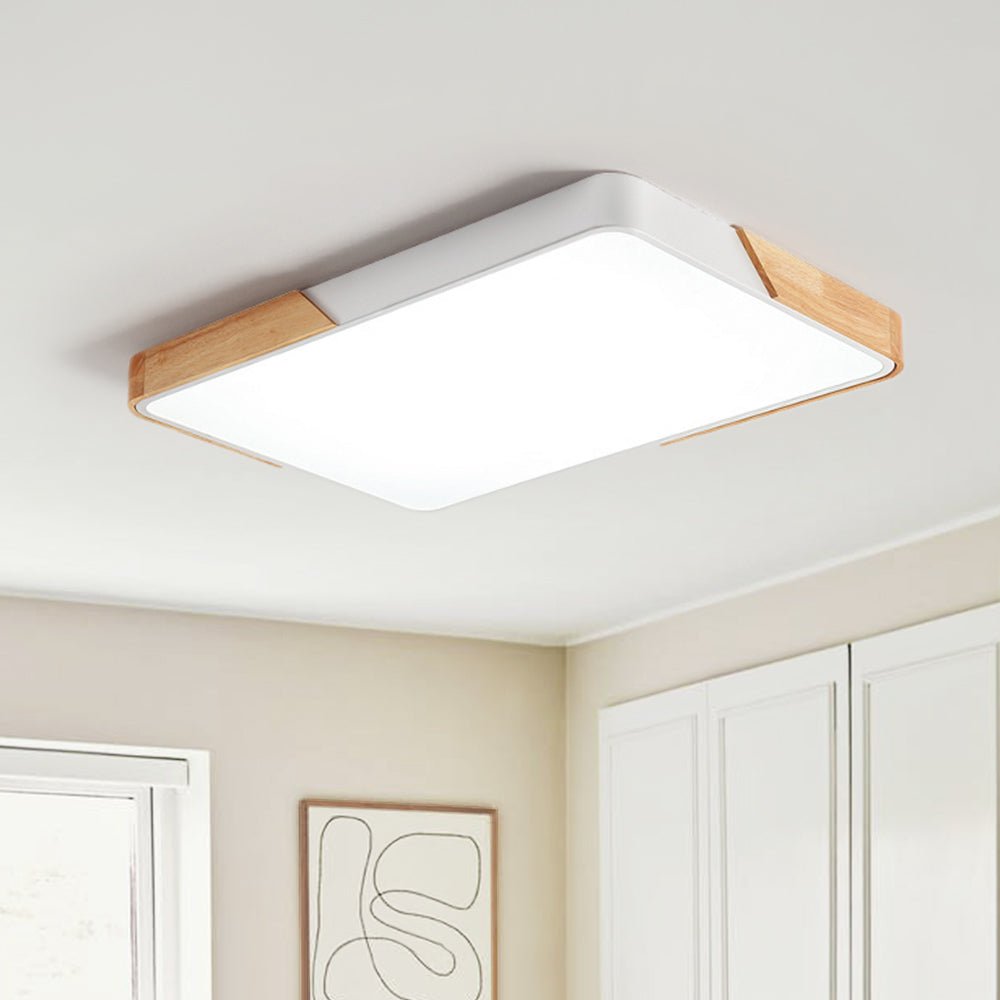 Modern Dimmable Rectangle Led Ceiling Light With Wood Accents ...