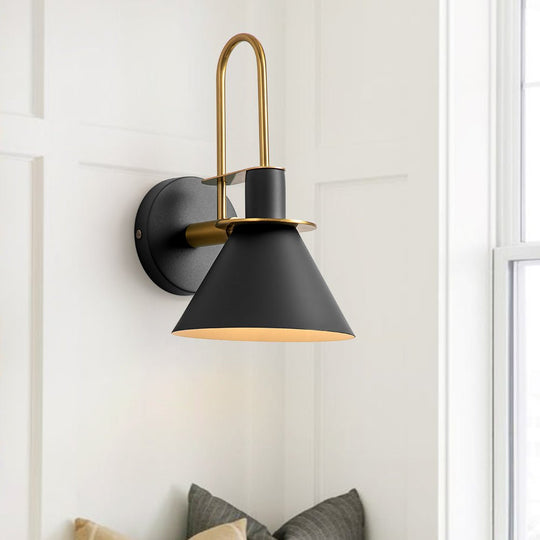 Pendantlightie-Modern Industrial 1-Light Cone Wall Light For Bedside-Wall Light-Black-