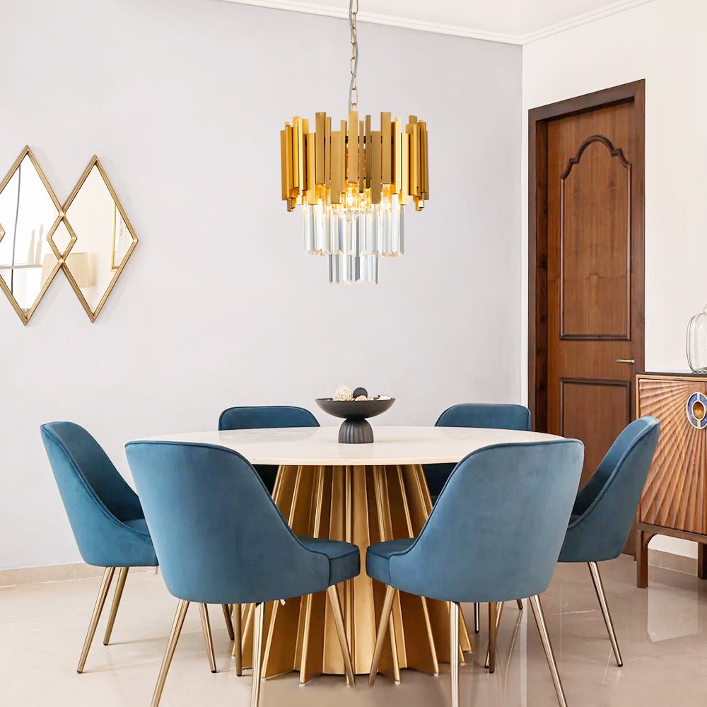 Pendantlightie-Modern Luxury 3-Light Gold Glass Crystal Chandelier For Dining Room-Chandeliers--