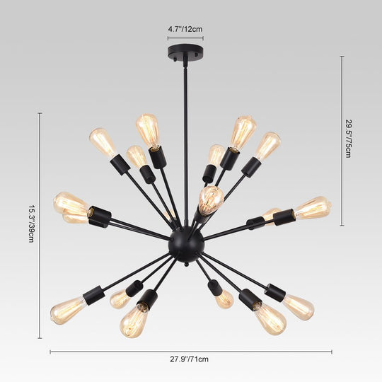 Pendantlightie-Modern Mid-Century 18-Light Black Sputnik Light-Chandeliers--