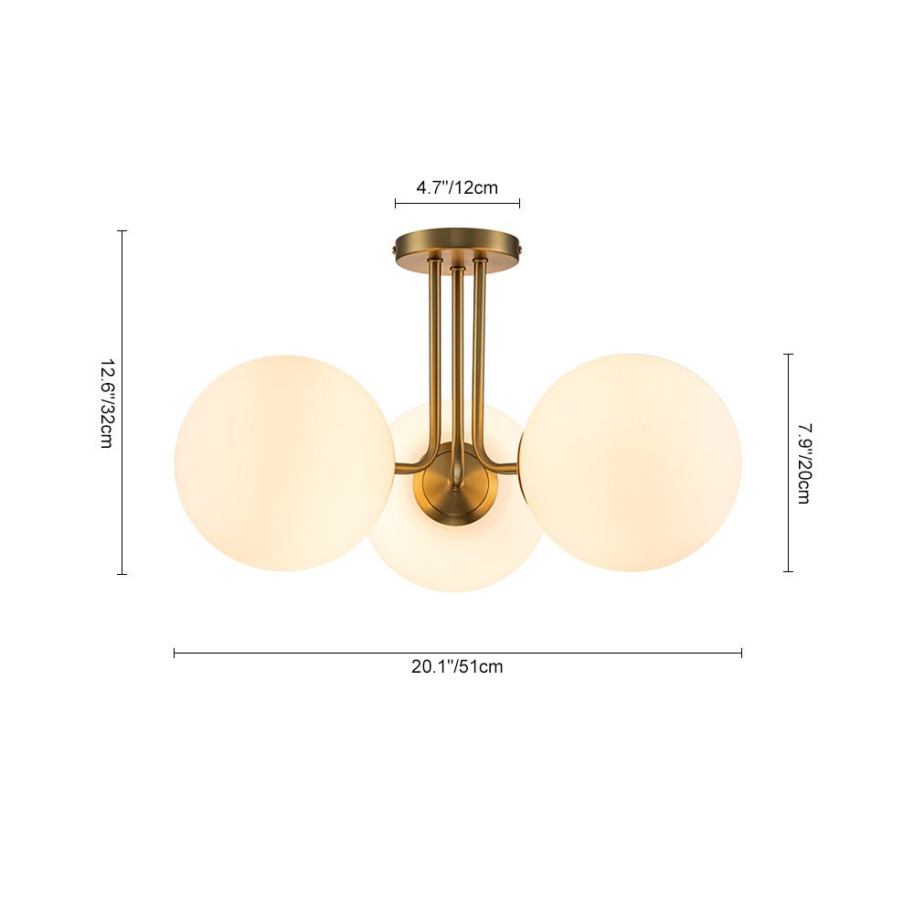 Pendantlightie-Modern Mid-Century 3-Light Sputnik Glass Semi Flush Mount-Semi Flush Mount-Nickel-