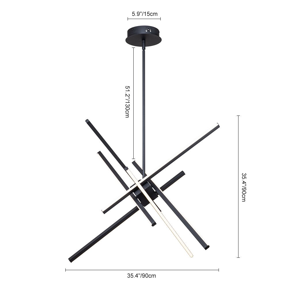 Pendantlightie-Modern Mid-Century 6-Light Linear Led Sputnik Chandelier-Chandeliers-Black-