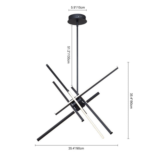 Pendantlightie-Modern Mid-Century 6-Light Linear Led Sputnik Chandelier-Chandeliers-Black-