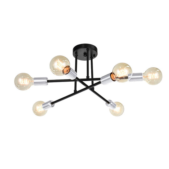 Pendantlightie-Modern Mid-Century 6-Light Sputnik Semi Flush Mount-Semi Flush Mount-Black+Chrome-