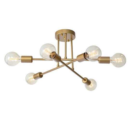 Pendantlightie-Modern Mid-Century 6-Light Sputnik Semi Flush Mount-Semi Flush Mount-Gold-