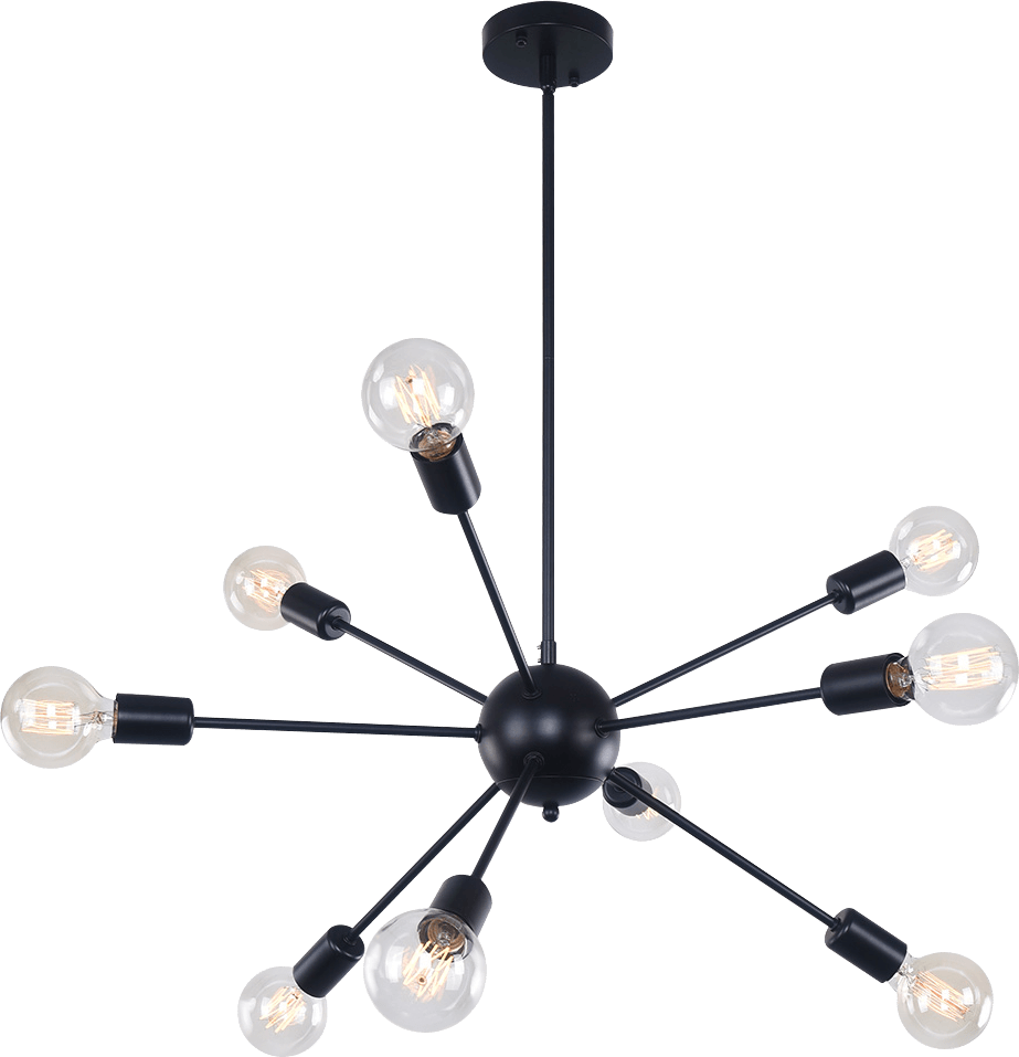 Pendantlightie-Modern Mid-Century 9-Light Sputnik Chandelier-Chandeliers-Black-