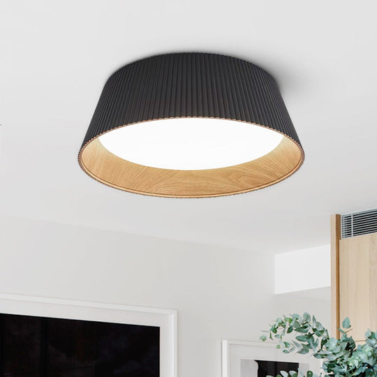 Pendantlightie-Modern Minimalist Wood Grain Conical Led Flush Mount Ceiling Light-Flush Mount-Cool White Light-Black