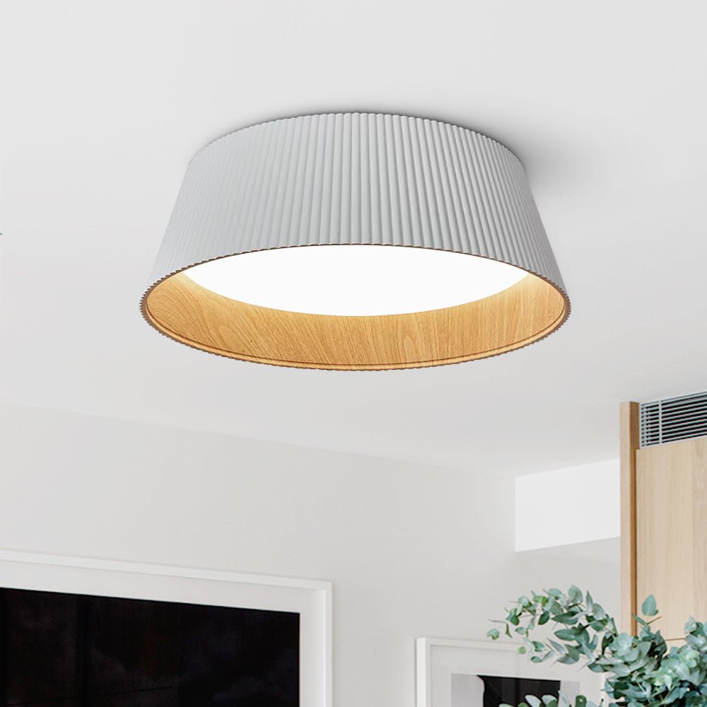 Pendantlightie-Modern Minimalist Wood Grain Conical Led Flush Mount Ceiling Light-Flush Mount-Cool White Light-White
