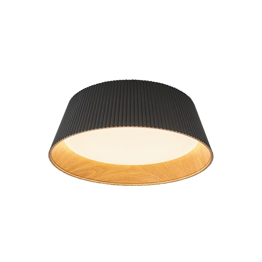 Pendantlightie-Modern Minimalist Wood Grain Conical Led Flush Mount Ceiling Light-Flush Mount-Warm White Light-Black