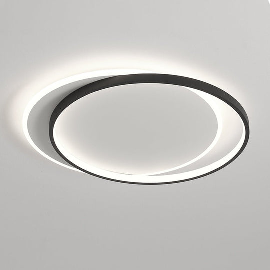 Pendantlightie-Modern Slim Double Ring Round Led Ceiling Light-Flush Mount-Cool White Light-Black