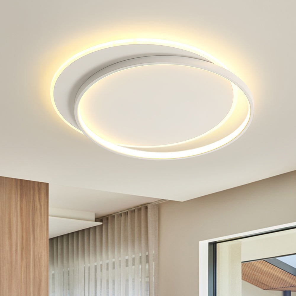 Pendantlightie-Modern Slim Double Ring Round Led Ceiling Light-Flush Mount-Warm White Light-White