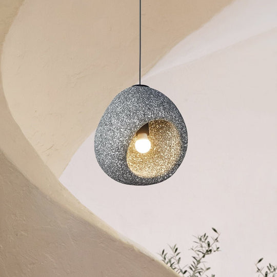 Pendantlightie-Nordic 1-Light Cave Shaped Wabi Sabi Pendant For Dining Table-Pendants-Dark Gray-