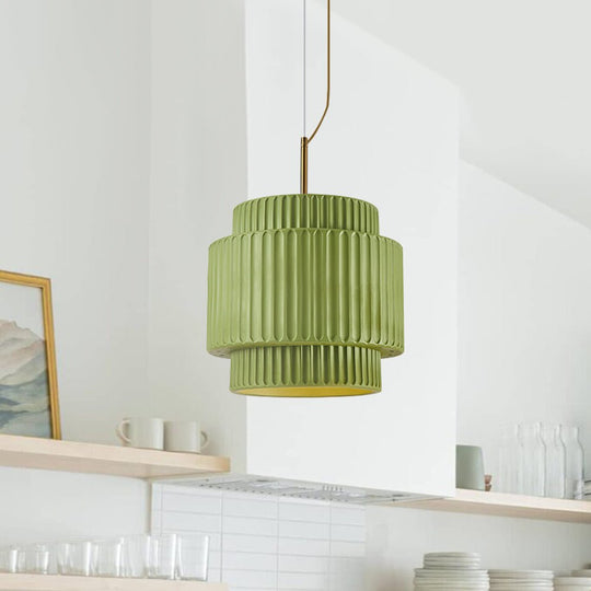 Pendantlightie-Nordic Cream Style 1-Light Drum Layer Pendant Light-Pendants-Green-