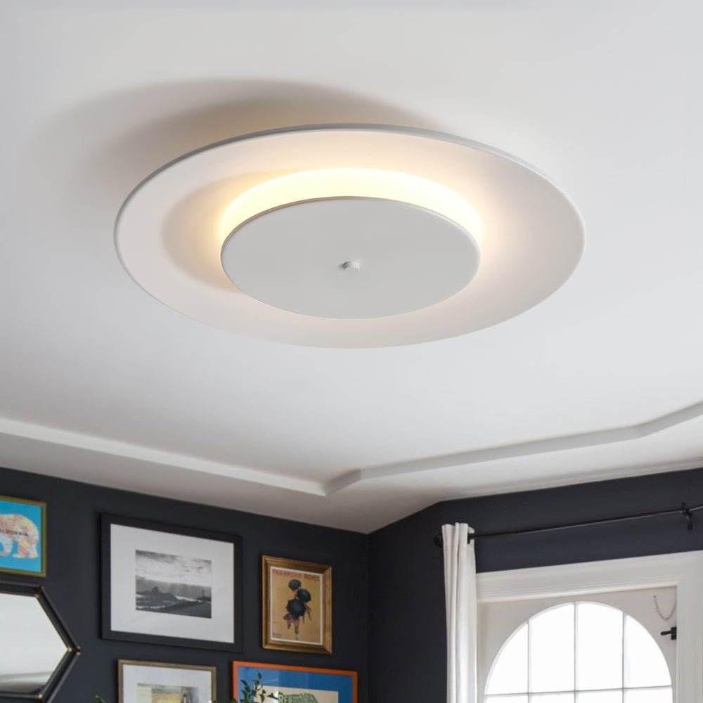 Pendantlightie-Nordic Geometric Saucer UFO-Like Led Ceiling Light-Flush Mount-Warm White Light-White