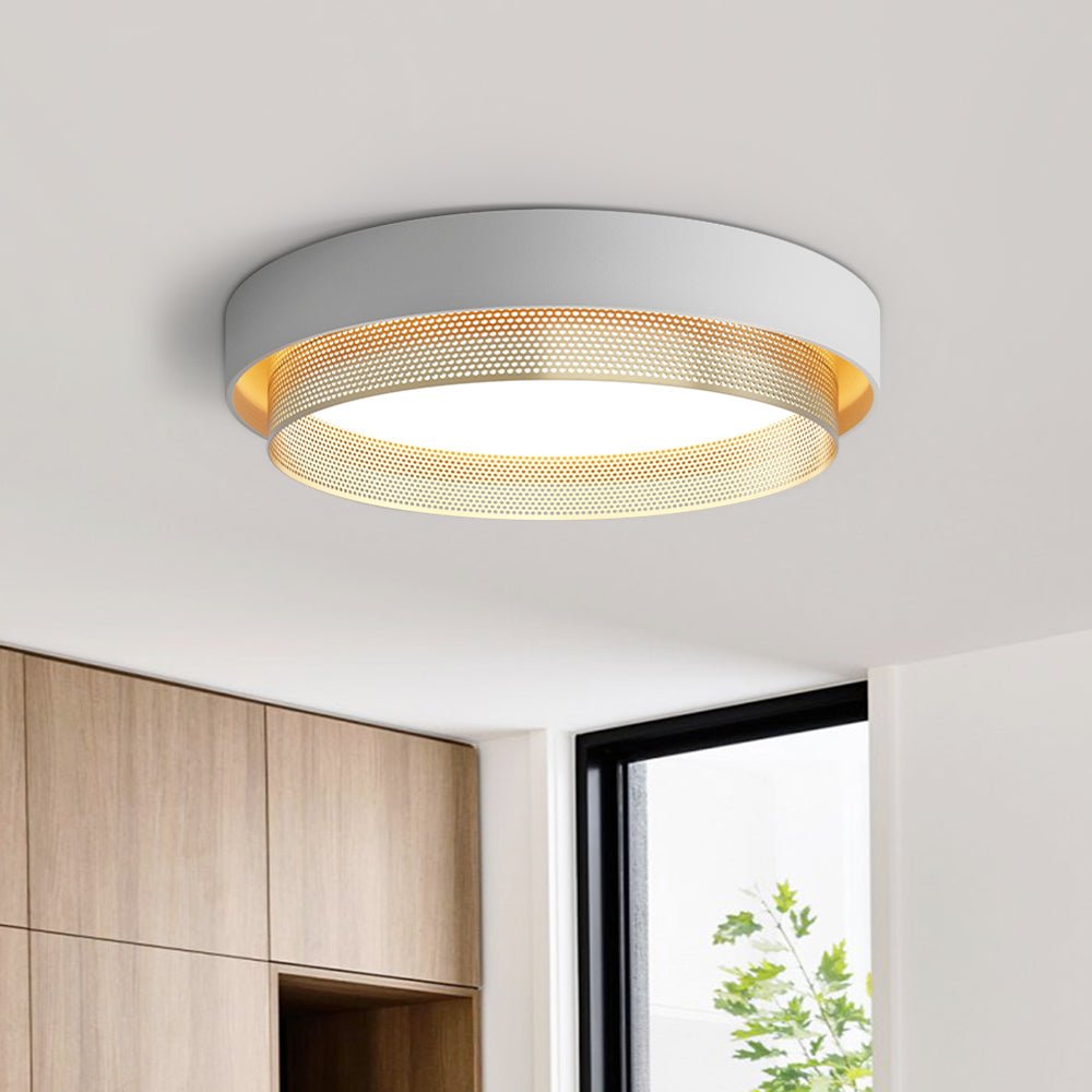 Pendantlightie-Nordic Minimalist Hollow Design Round Led Ceiling Light-Flush Mount-White-Cool White Light