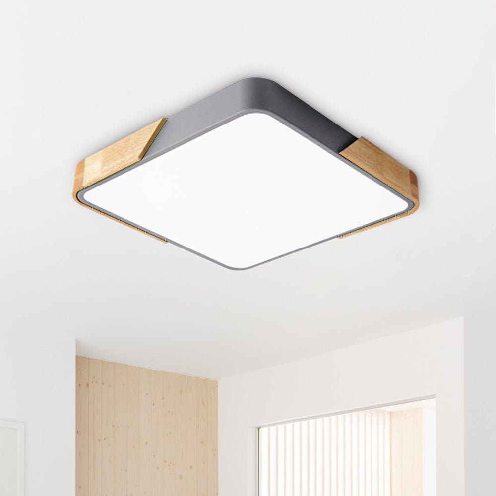 Pendantlightie-Square Dimmable Led Flush Mount With Wood Accent-Flush Mount-Gray-