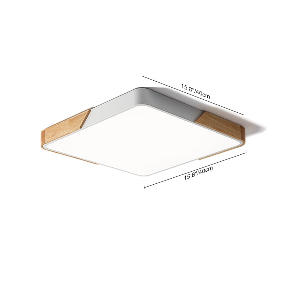 Pendantlightie-Square Dimmable Led Flush Mount With Wood Accent-Flush Mount-White-