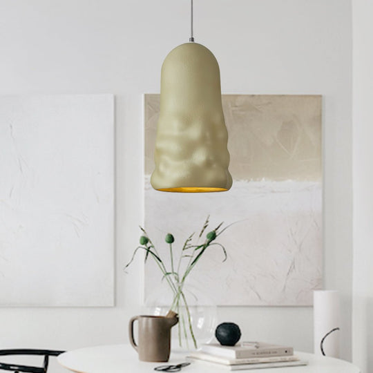 Pendantlightie-Stylish 1-Light Wabi Sabi Bell Pendant For Dining Room--Khaki Green-