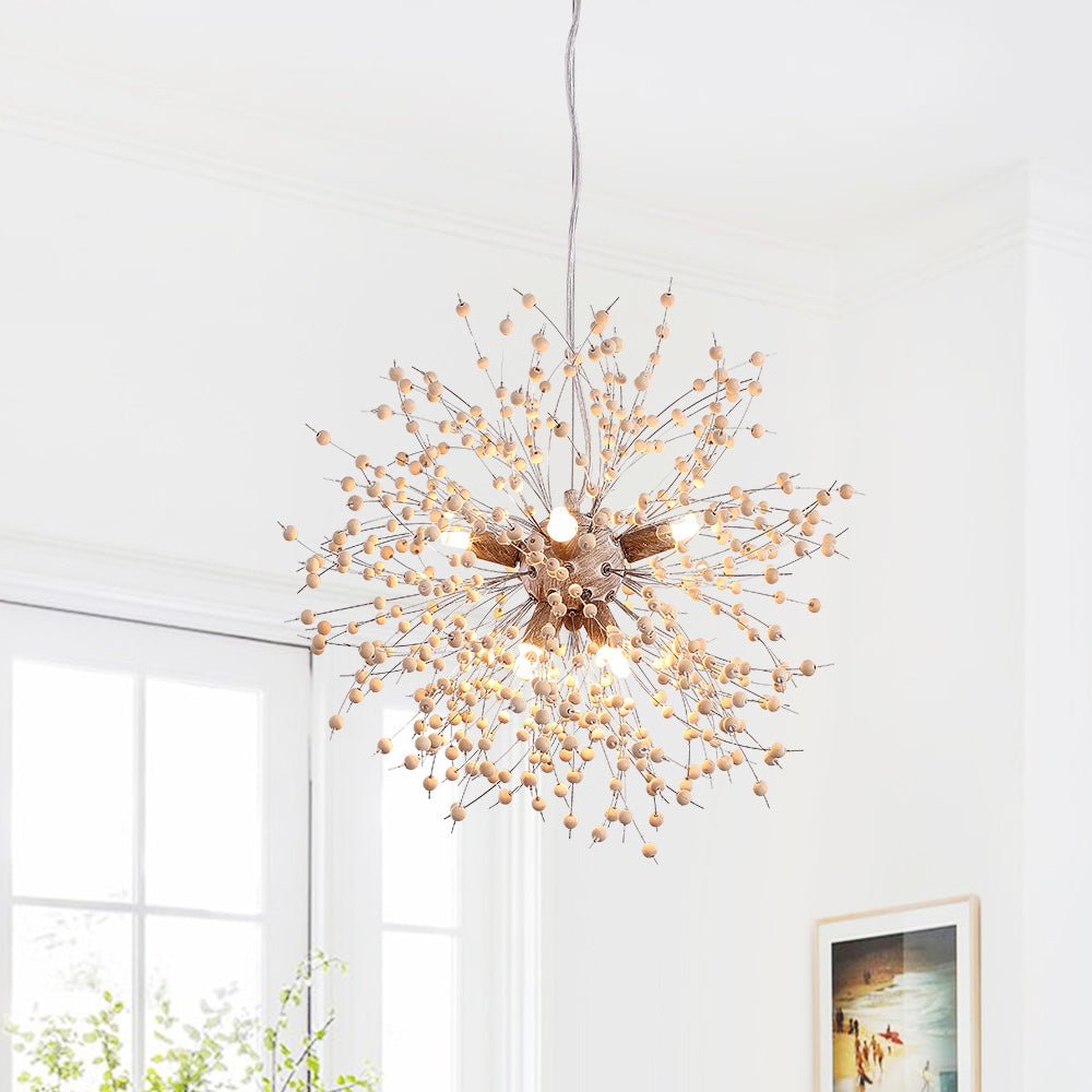 Modern Wooden Beaded Dandelion Firework Chandelier Over Dining Table ...