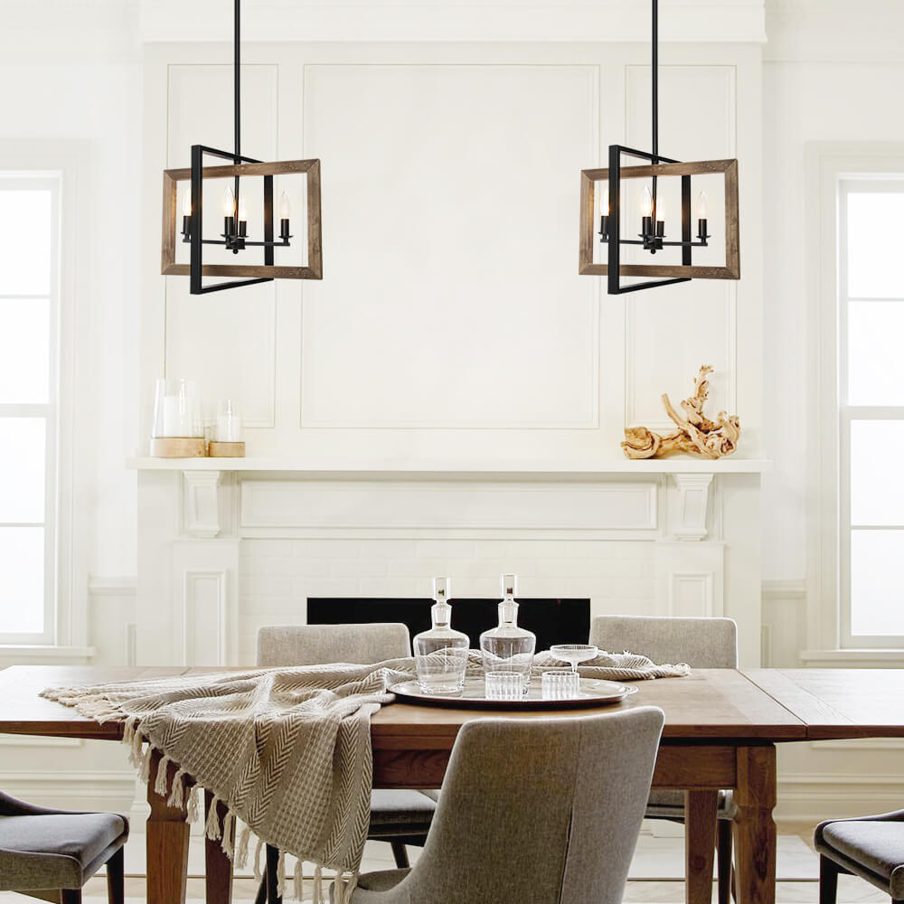 Farmhouse 4- Light Wooden Pendant Light |Kitchen Island Chandelier ...